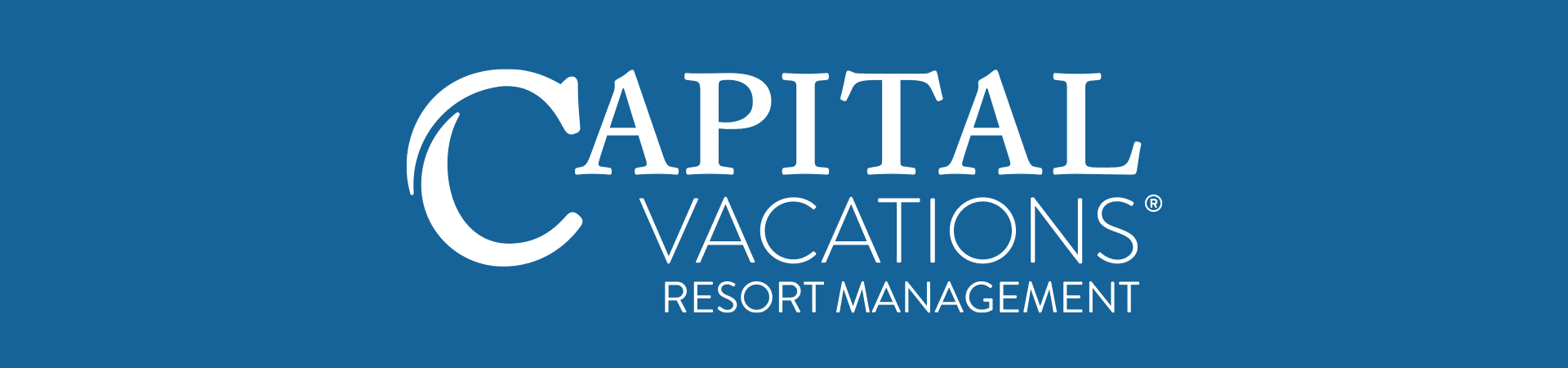 Logo of Capital Vacations Resort Management on a blue background.