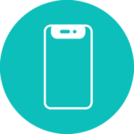 Simple icon of a smartphone outline on a teal circular background.