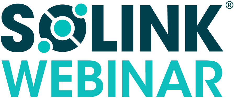 Solink Webinar logo with stylized text and circular design elements.