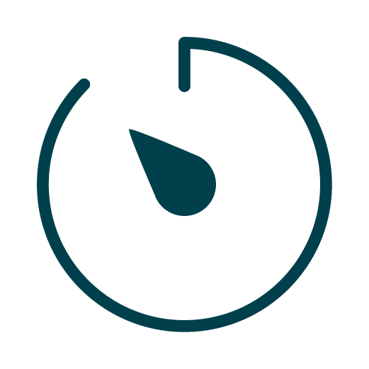 Minimalist dark teal timer icon showing a partially elapsed countdown, with the hand pointing to around the 8-minute mark on a circular dial.