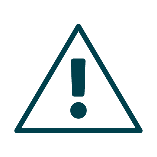 A simple warning icon featuring an exclamation mark inside a triangle outline.