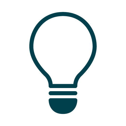 Simple outline of a light bulb icon in dark teal on a white background.
