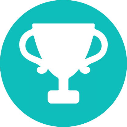 White trophy icon centered on a teal circular background.