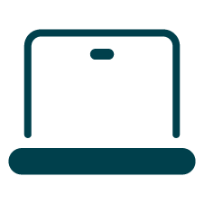 Simple icon of an open laptop computer with a rectangular screen and a rounded base, depicted in a solid dark teal color.