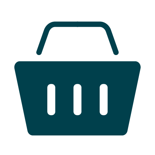 A dark blue shopping basket icon with a handle and three vertical slots on the front.