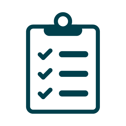 Icon of a clipboard with three check marks next to three horizontal lines, representing a completed checklist or to-do list.