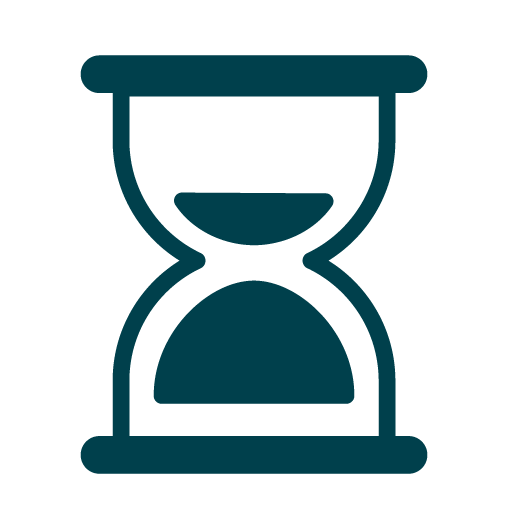 Simple icon of an hourglass with sand in the top half, symbolizing the passage of time or waiting.