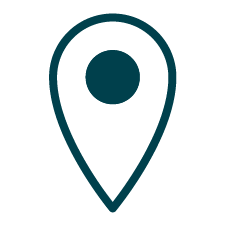 A simple, dark-colored map pin location icon on a white background.