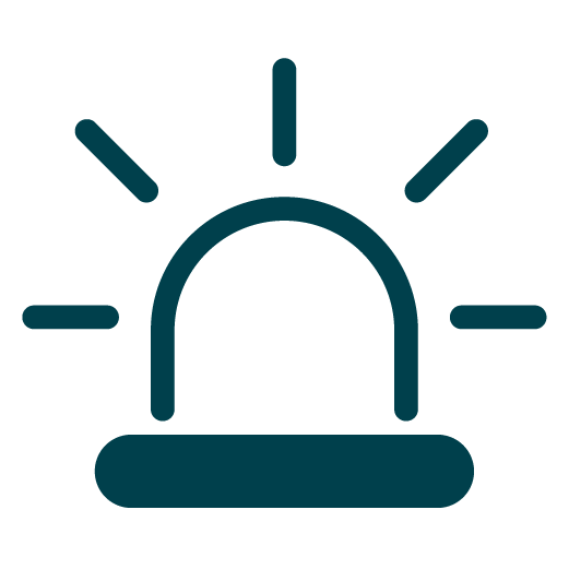 Icon of a siren light with rays emanating from it, symbolizing an alert, warning, or emergency notification.