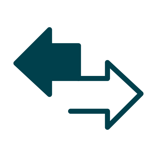 Two arrows, one solid pointing left and one outline pointing right, are placed side by side on a light gray background.