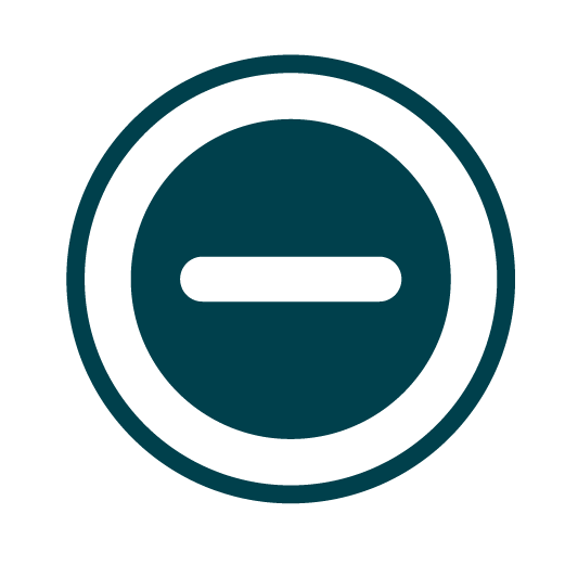 A dark teal minus sign inside a filled circle, bordered by a thick teal ring, on a light gray background.