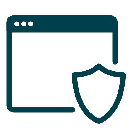 Icon of a web browser window with a shield symbol in front, representing internet security or web protection.