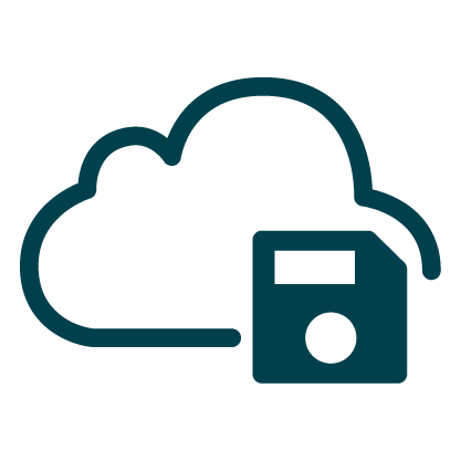 Icon of a cloud with a floppy disk overlay, representing cloud storage or cloud-based data backup.