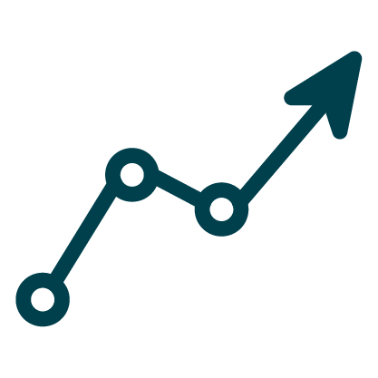A simple line graph icon with three connected data points and an upward-pointing arrow, indicating growth or an increasing trend.