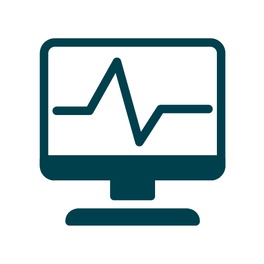Icon of a computer monitor displaying a jagged line graph, resembling a heartbeat or data analysis chart, on a light background.