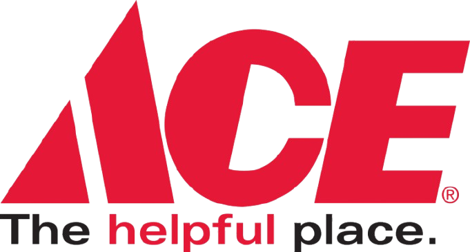 ACE logo in red font with the slogan "The helpful place" underneath, where the word "helpful" is also in red and the rest is in black.