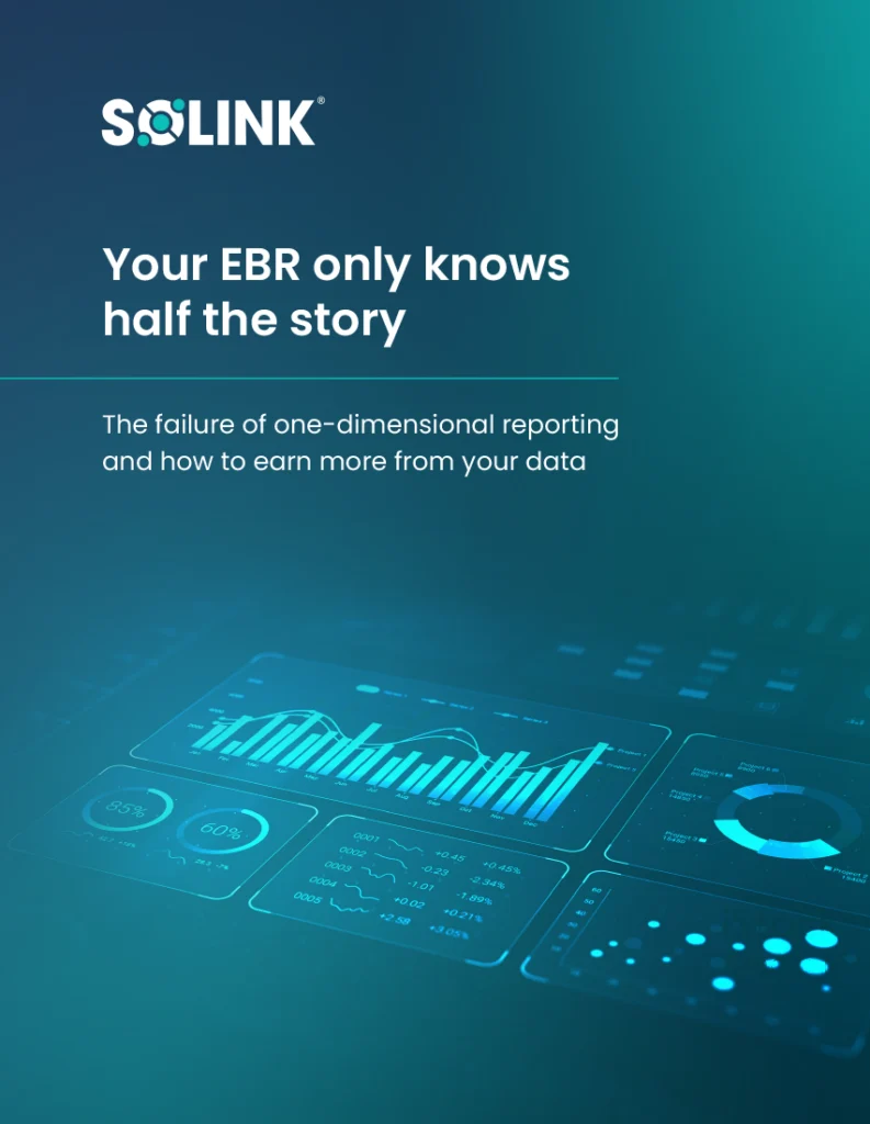 Solink promotional image with headline "Your EBR only knows half the story" and a digital dashboard with data visualizations in blue tones.