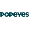 The image shows the logo of Popeyes, with the brand name in bold, stylized, dark blue lettering on a white background.