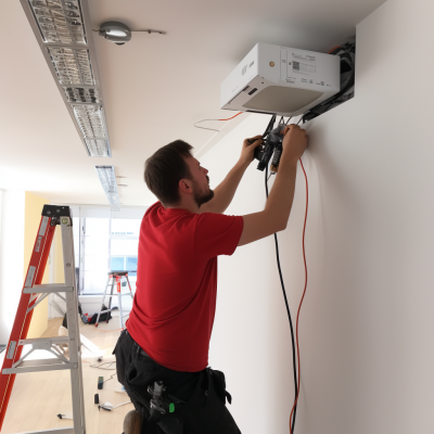 best coax cctv modulator A man installing a projector in an office.
