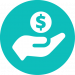 icon-Create value for all teams hand and a dollar sign icon