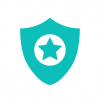 Turquoise shield with a star in the center.