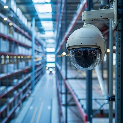 A cctv camera in a warehouse.